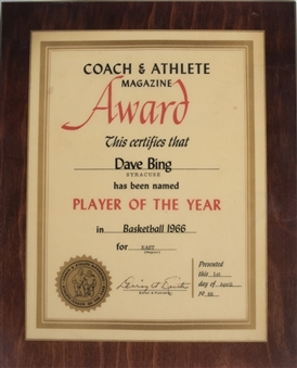 1966 Coach & Athlete Magazine Player of the Year Award Presented To Dave Bing